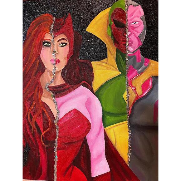 Wandavision Vision Wanda Maximoff Scarlett Witch Large art painting comic